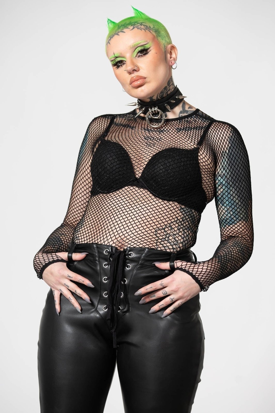 Hellrazor Fishnet Top [Black] - womens tops - VampireFreaks - Killstar