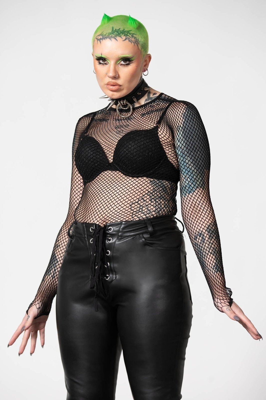 Hellrazor Fishnet Top [Black] - womens tops - VampireFreaks - Killstar