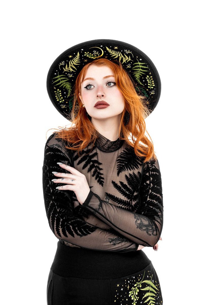 Herbal Hat [Embroidered Ferns] - hats & scarves & headwear - VampireFreaks - Restyle