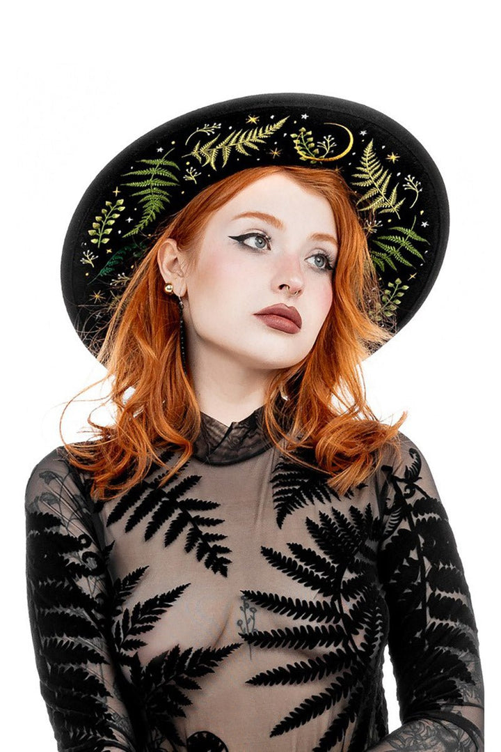 Herbal Hat [Embroidered Ferns] - hats & scarves & headwear - VampireFreaks - Restyle