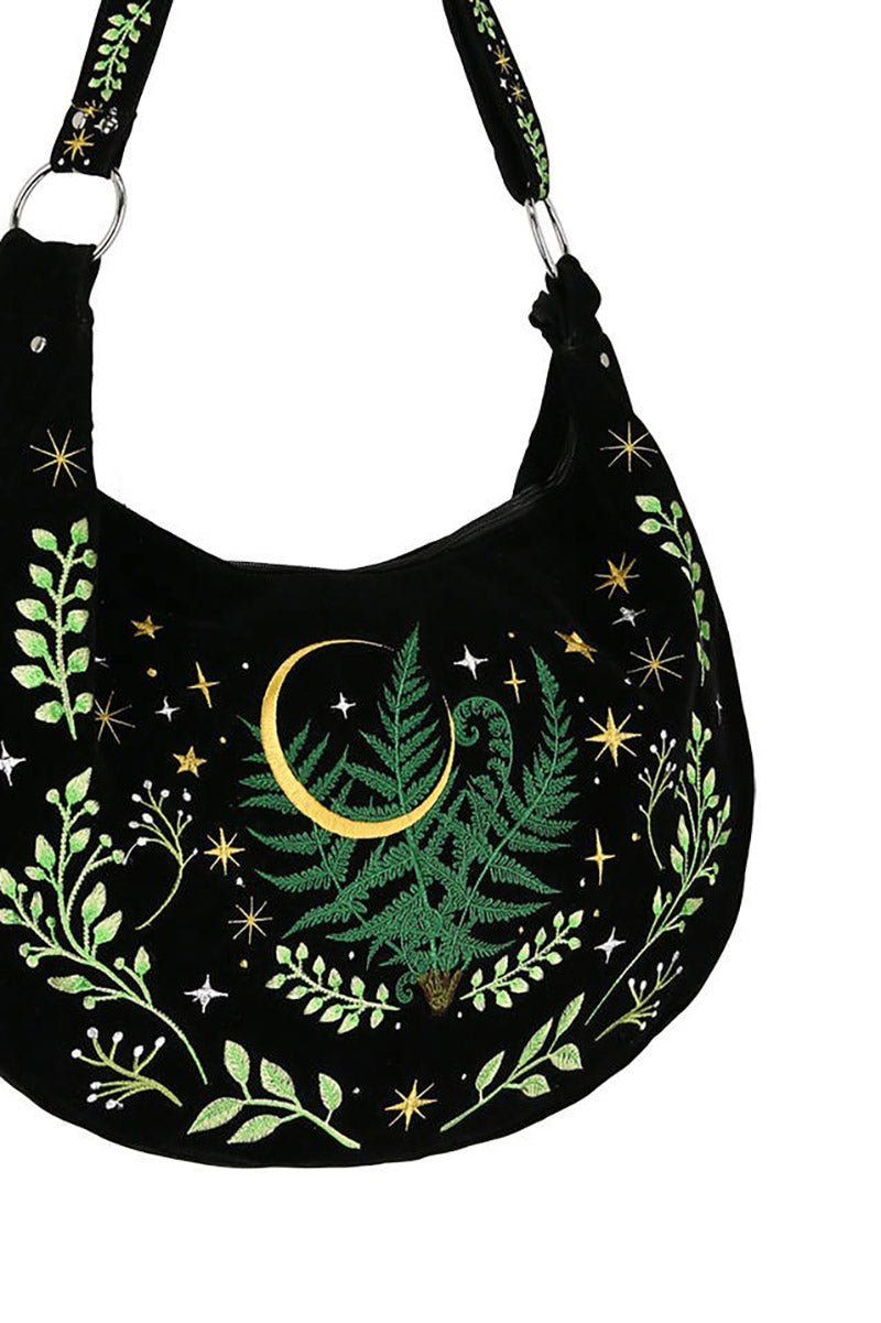 Herbal Hobo Bag with Fern Embroidery