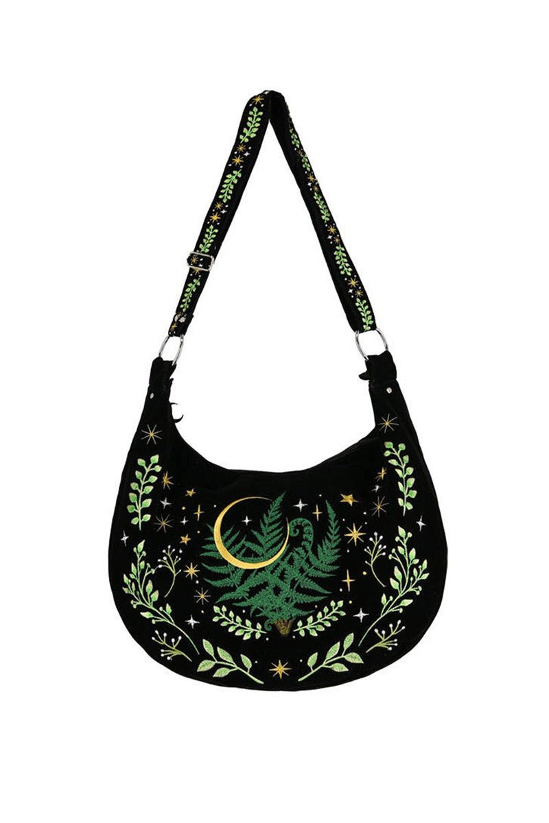 Herbal Hobo Bag with Fern Embroidery