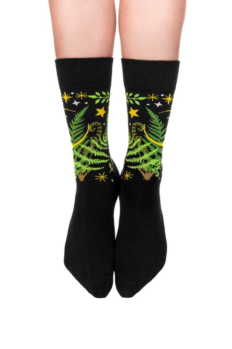 Herbal Jacquard Socks [Fern & Crescent] - socks & stockings - VampireFreaks - Restyle