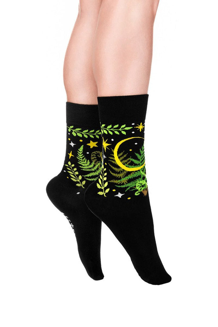 Herbal Jacquard Socks [Fern & Crescent] - socks & stockings - VampireFreaks - Restyle