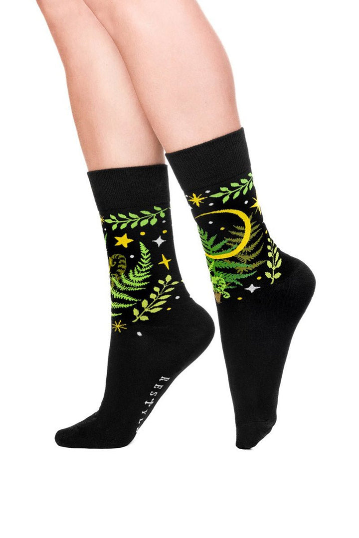 Herbal Jacquard Socks [Fern & Crescent] - socks & stockings - VampireFreaks - Restyle