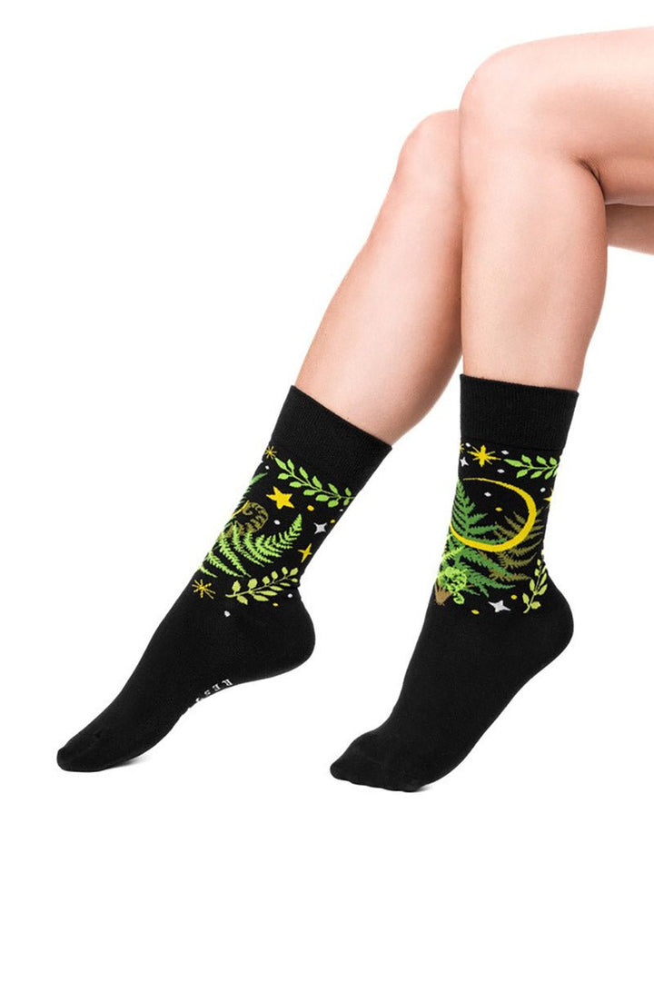 Herbal Jacquard Socks [Fern & Crescent] - socks & stockings - VampireFreaks - Restyle