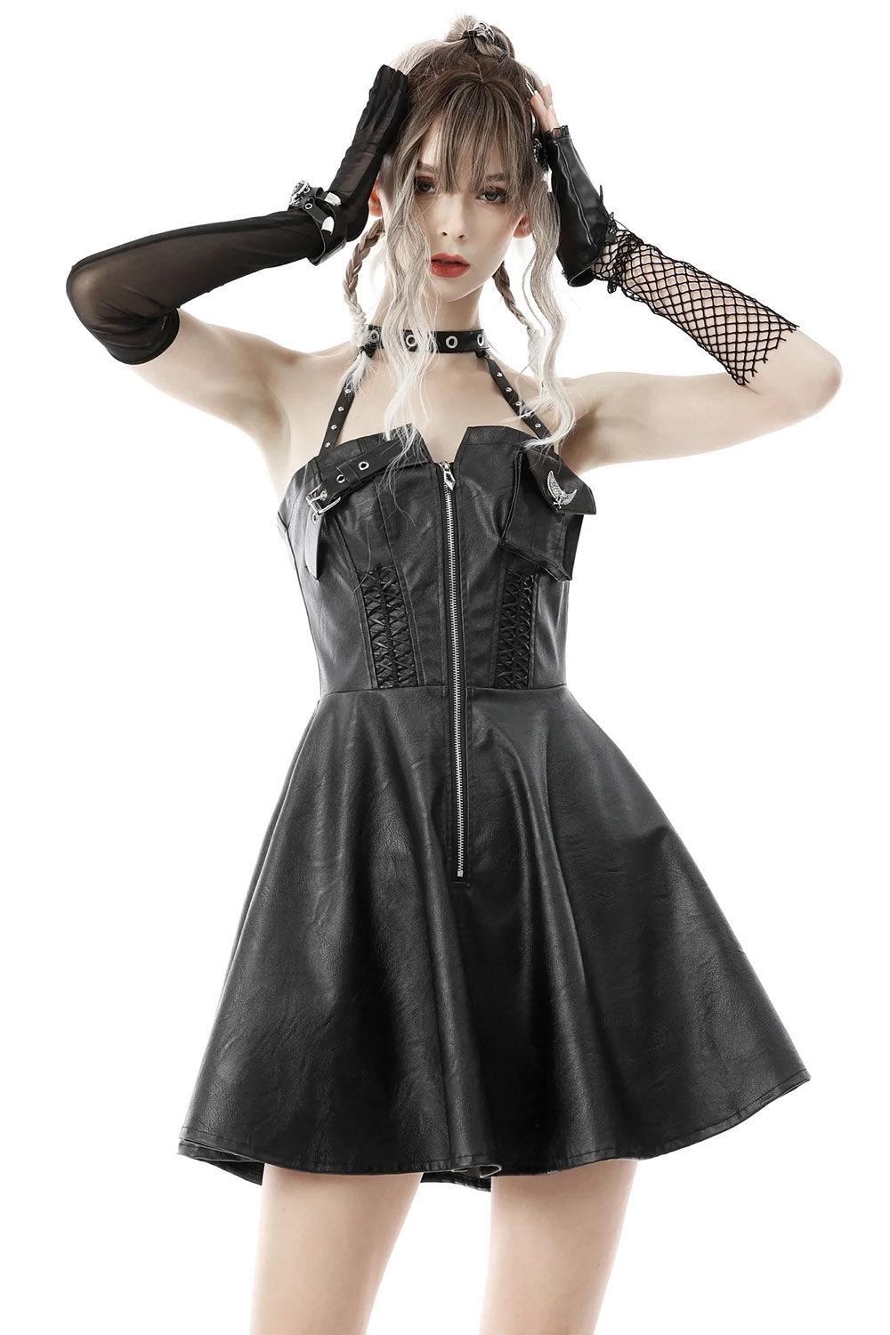 Hexed Leather Halter Dress - dresses - VampireFreaks - Dark In Love