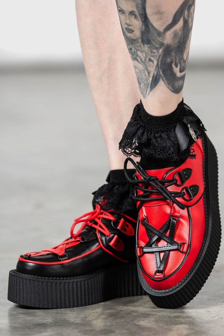 Hexellent Creepers [BLACK/RED] - womens shoes - VampireFreaks - Killstar