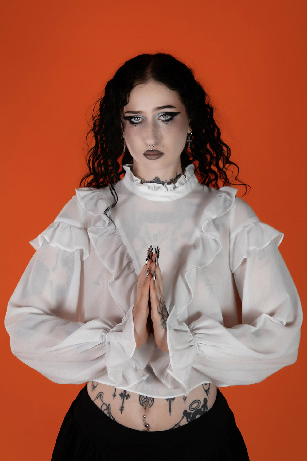 sheer mesh long sleeve billowy top by lively ghosts