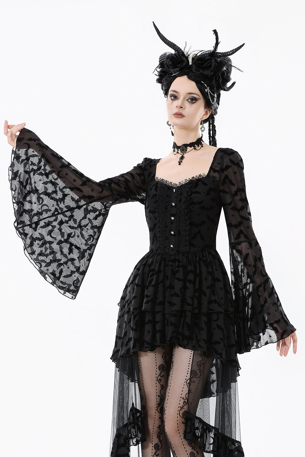 elegant gothic long high low hem dress with high low hem