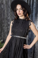 sleeveless black gothic lace dress