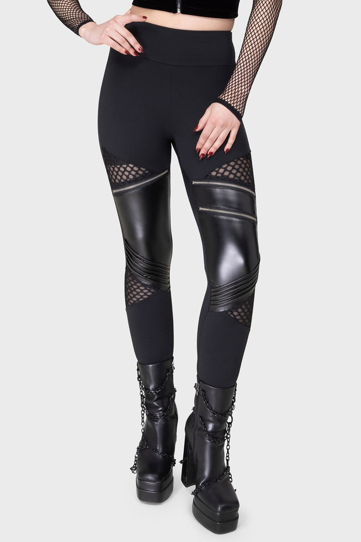 grunge goth fishnet black womens leggings