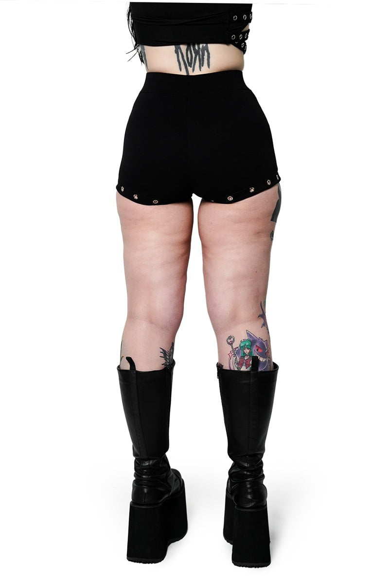 womens black high-waisted emo shorts