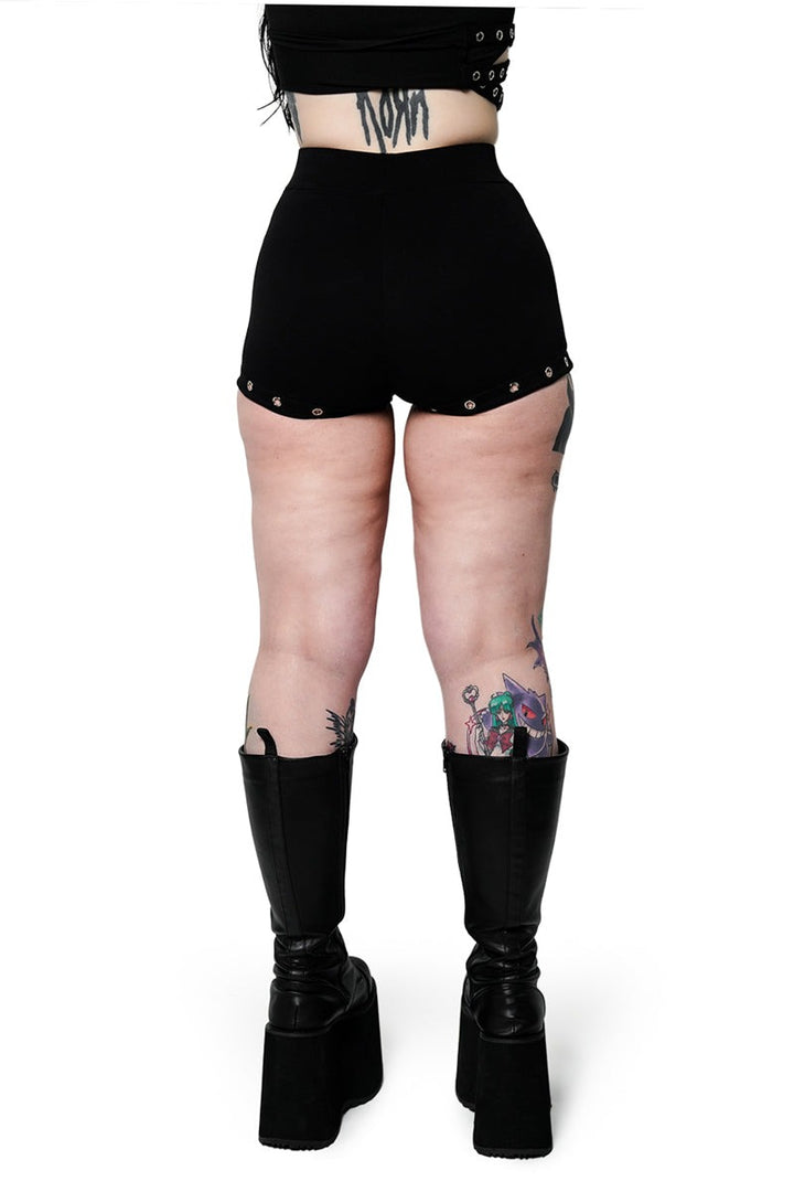 womens black high-waisted emo shorts