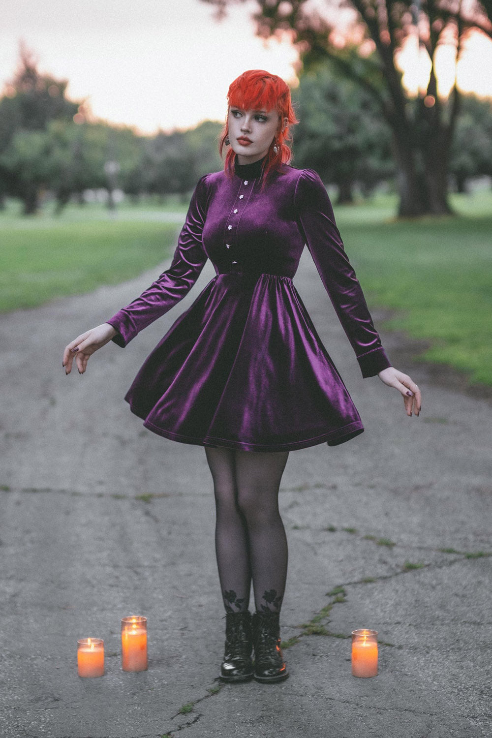 deep purple 1960s gothic dress