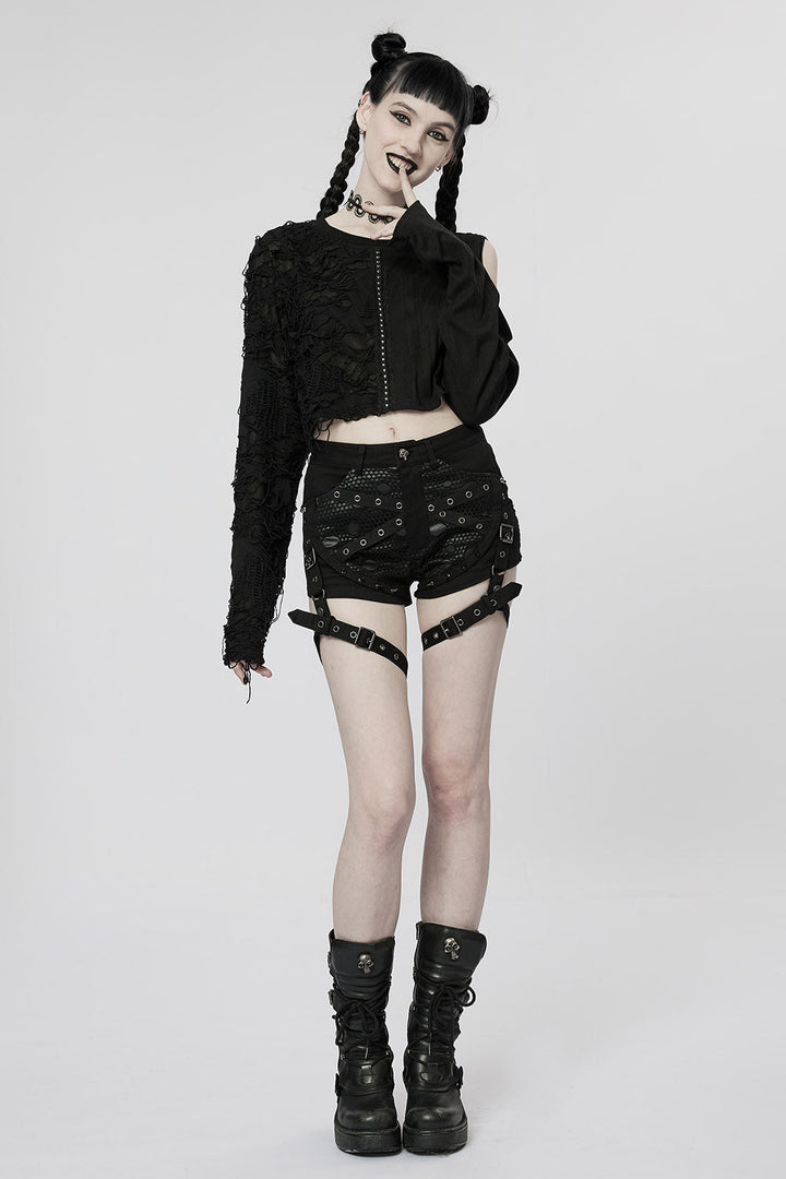 High - Waisted Garter Shorts - womens bottoms - VampireFreaks - Punk Rave