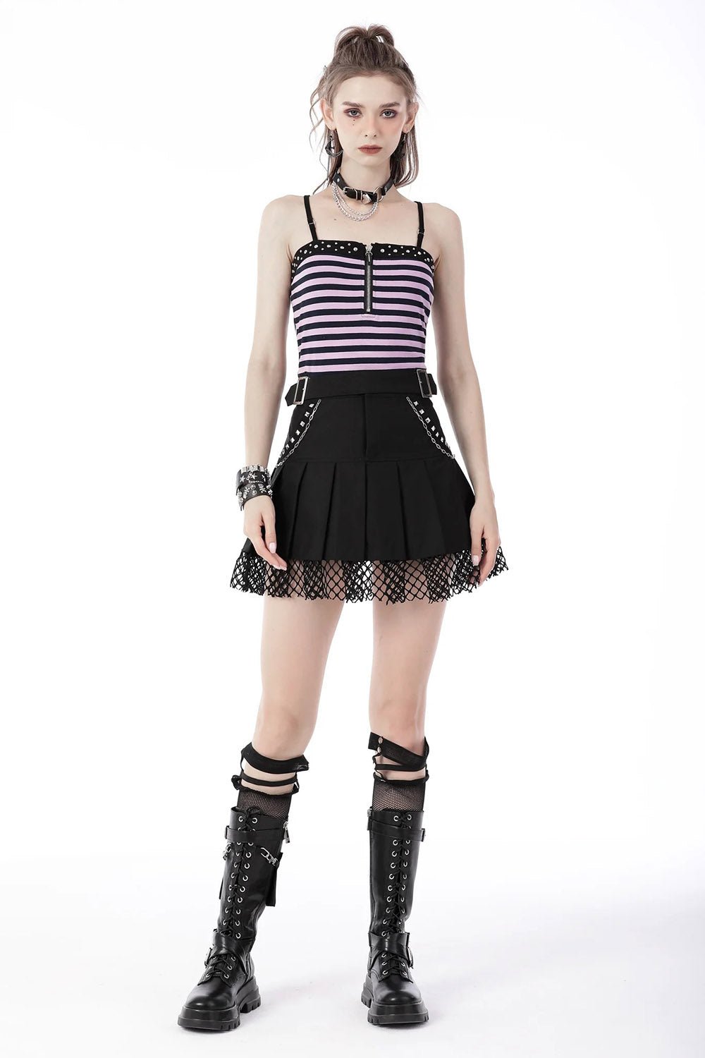 High Waisted Punk Pleated Skirt - skirts - VampireFreaks - Dark In Love