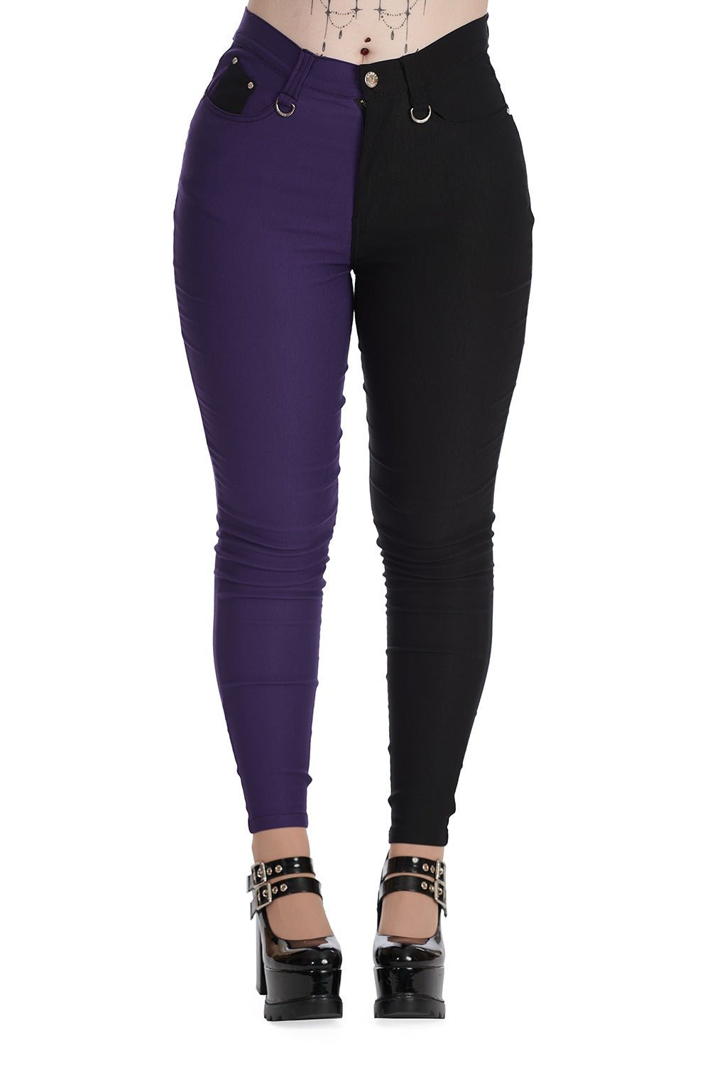 High Waisted Skinny Jeans [PURPLE/BLACK] - womens bottoms - VampireFreaks - Banned Apparel / Lost Queen