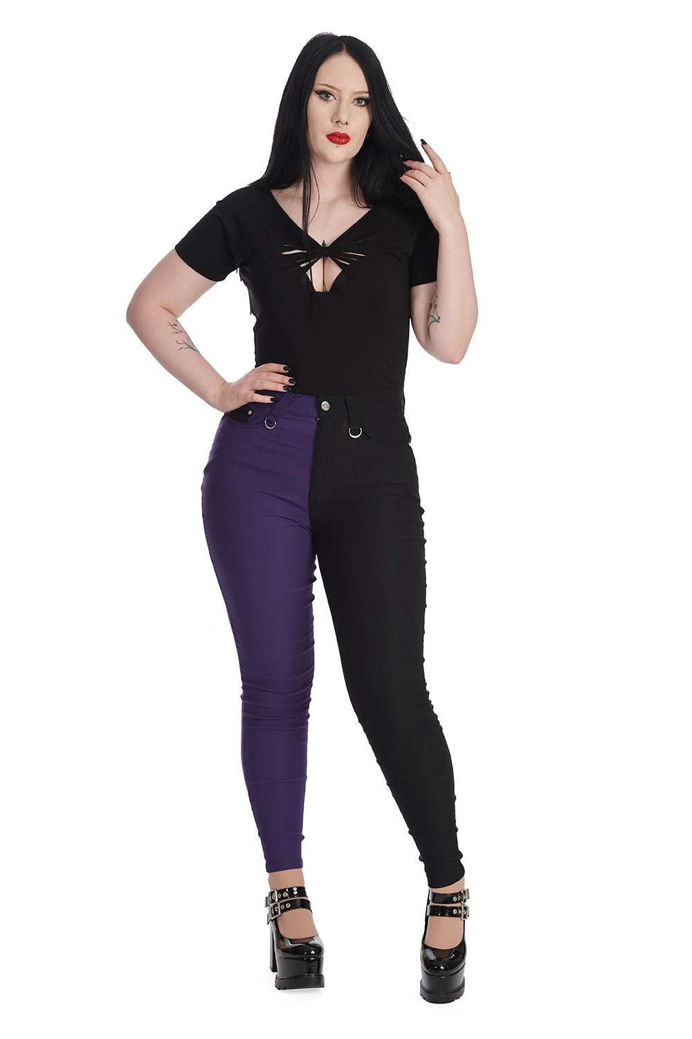 High Waisted Skinny Jeans [PURPLE/BLACK] - womens bottoms - VampireFreaks - Banned Apparel / Lost Queen