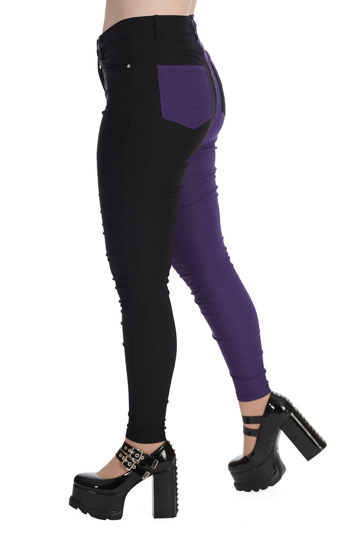 High Waisted Skinny Jeans [PURPLE/BLACK] - womens bottoms - VampireFreaks - Banned Apparel / Lost Queen