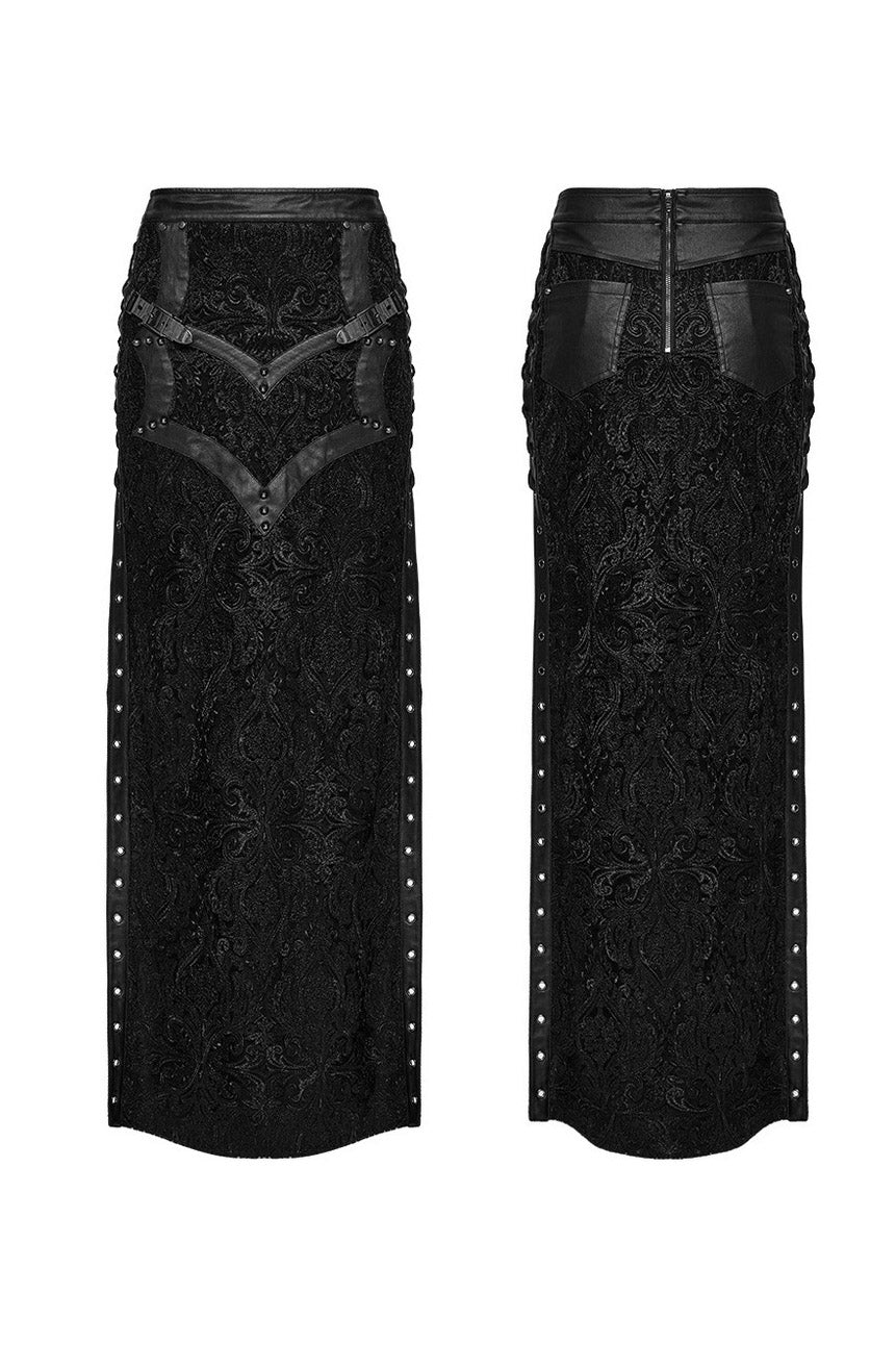 womens vegan leather trad goth damask skirt 