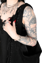 dark suede vegan eyelet strap hippie goth purse shoulder bag