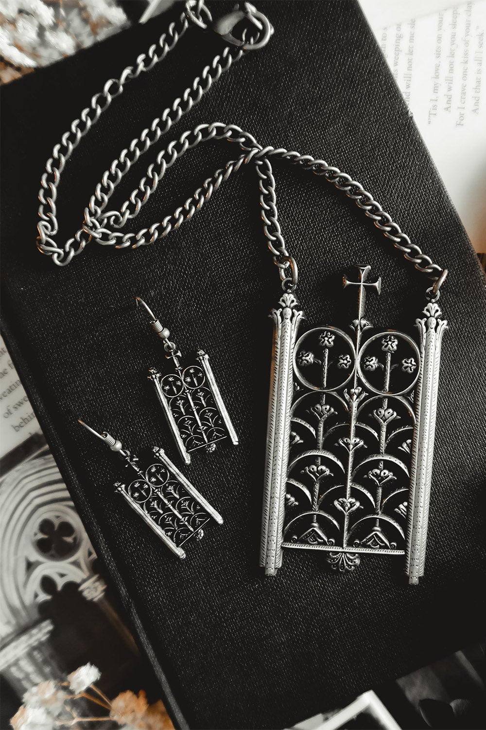 historic looking vintage inspired goth jewelry set 