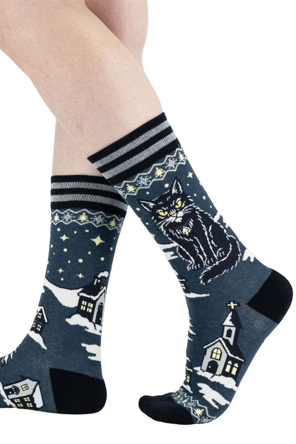fun grumpy cat crew socks with church and snow