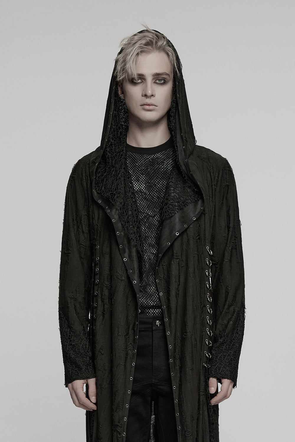 mens dark ripped distressed coat