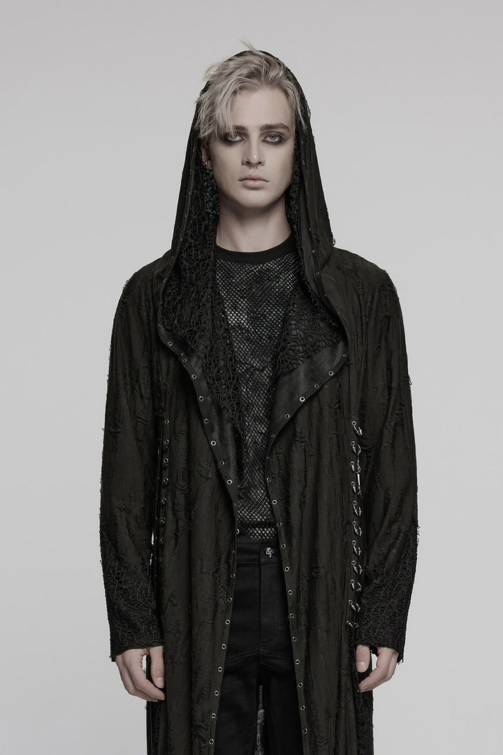 mens dark ripped distressed coat
