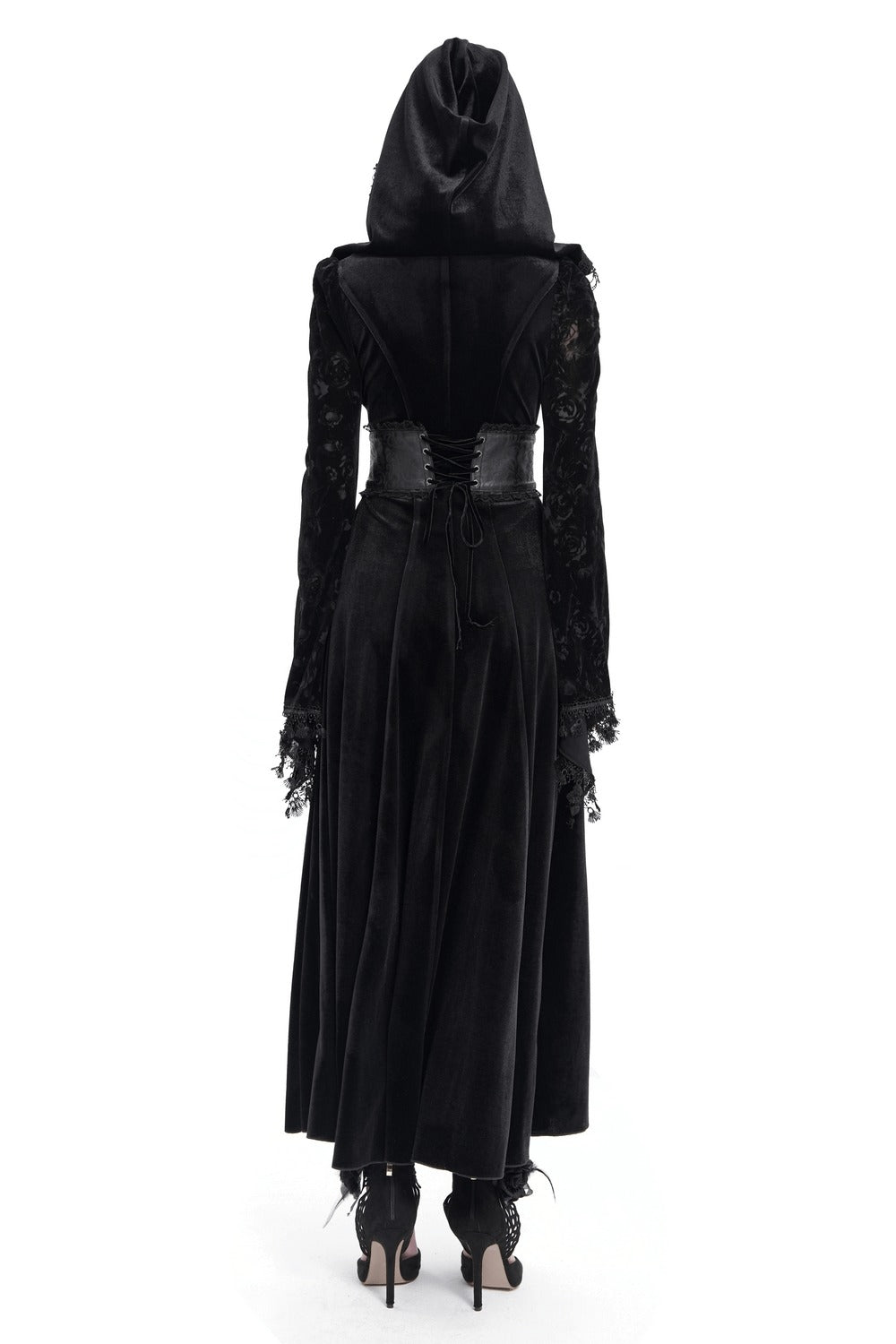 gothic vegan leather corset belt cloak with hood 