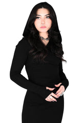 black rayon long maxi dress with thumbholes