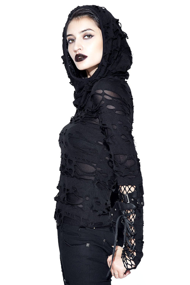 Hooded Scavenger Top - womens tops - VampireFreaks - Devil Fashion