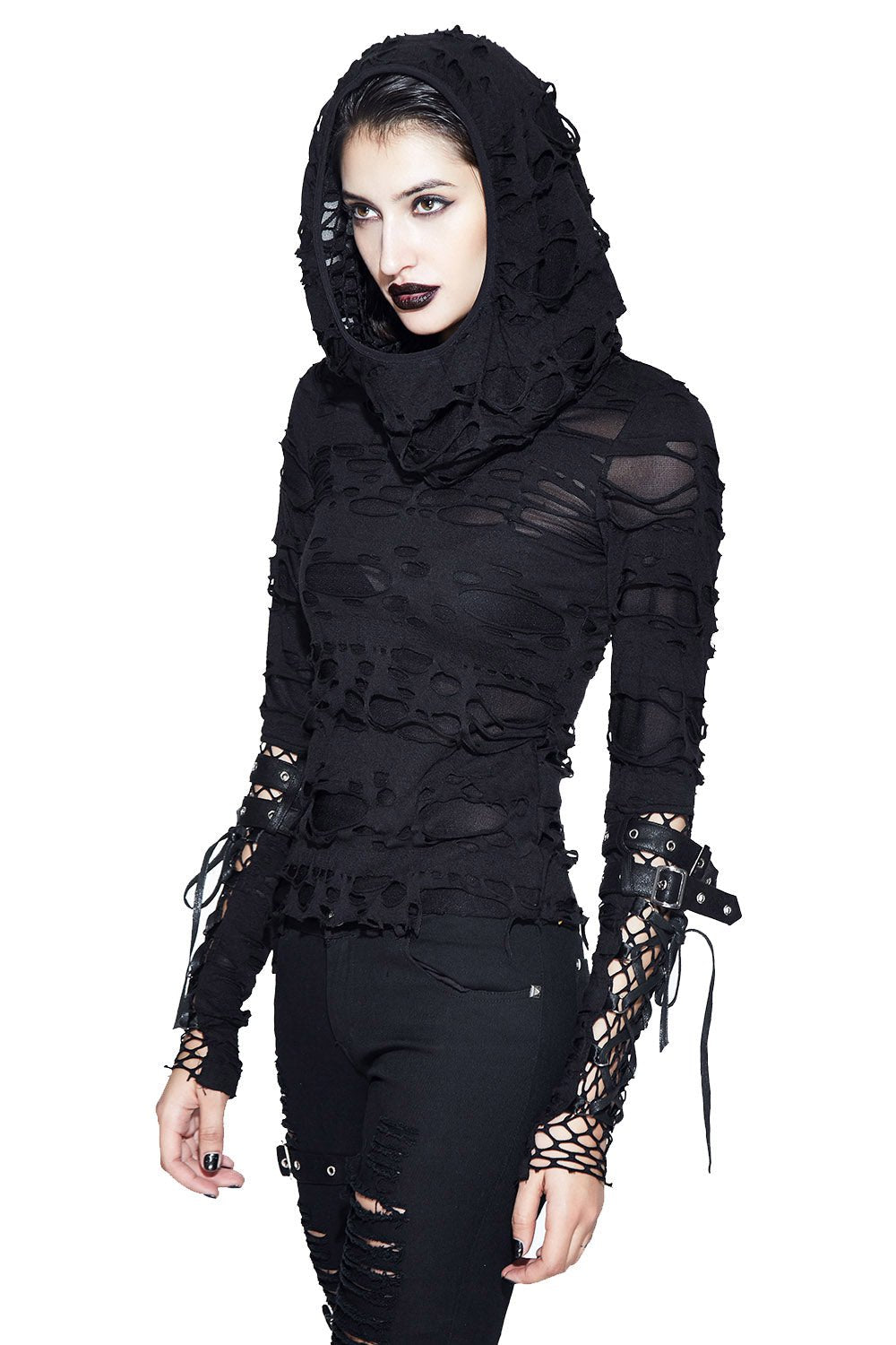 Hooded Scavenger Top - womens tops - VampireFreaks - Devil Fashion