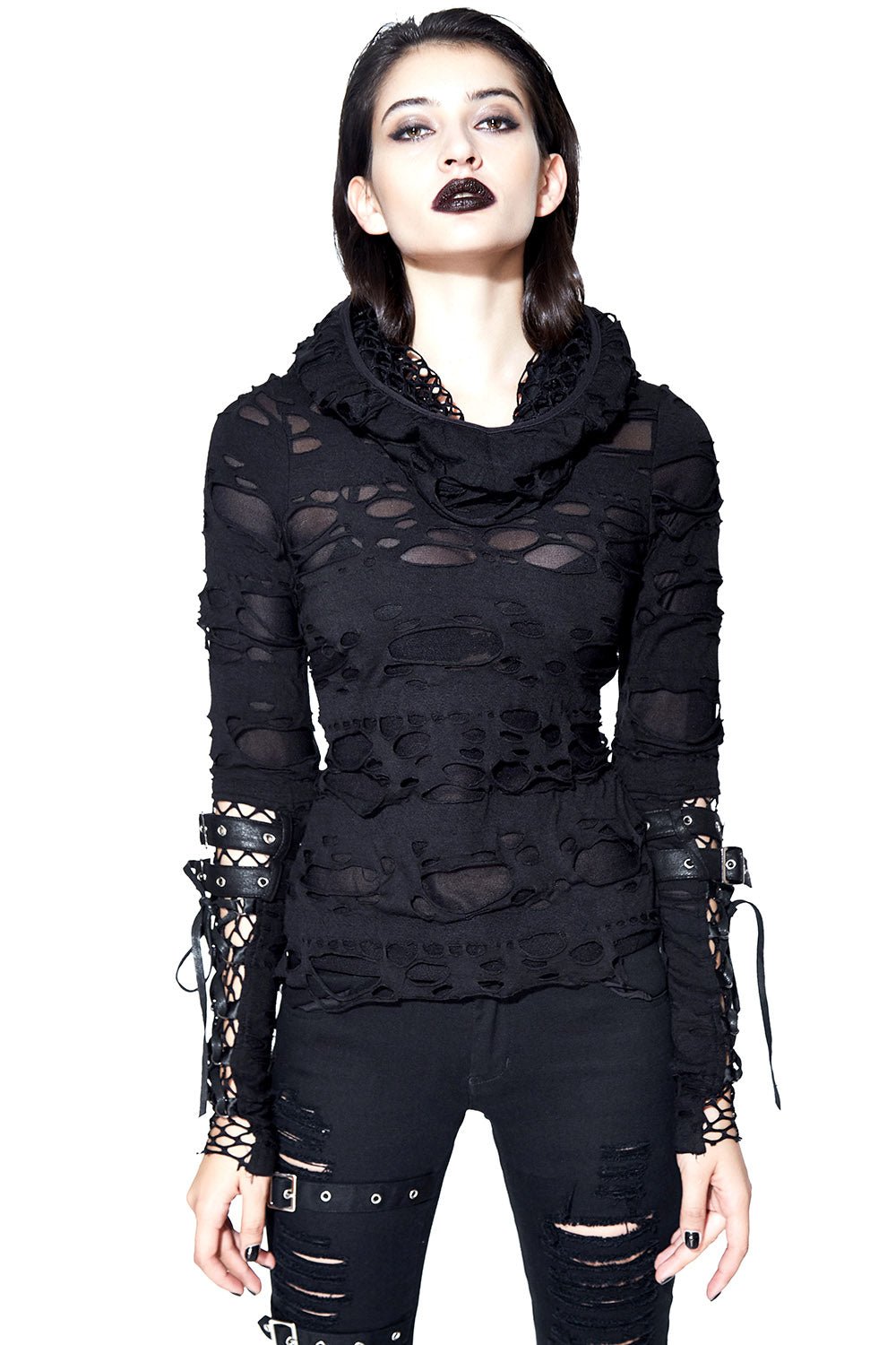 Hooded Scavenger Top - womens tops - VampireFreaks - Devil Fashion