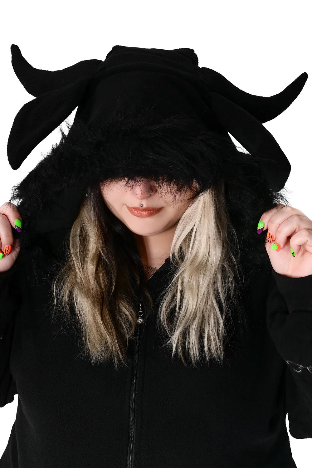 Gothic Krampus onesie for emo grunge style fans who love spooky holiday outfits and alternative clothing