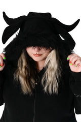 Gothic Krampus onesie for emo grunge style fans who love spooky holiday outfits and alternative clothing
