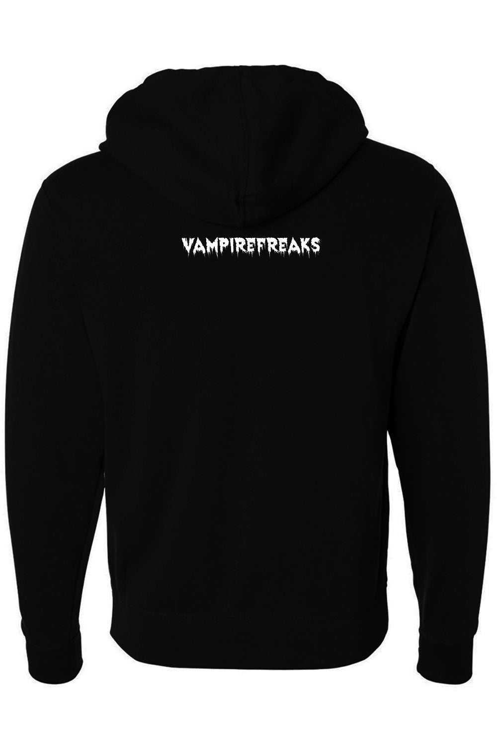 Black hoodie with 'VAMPIREFREAKS' text on the back against a white background
