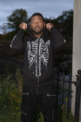 Gothic skeleton sweatshirt with cobweb graphics for spooky grunge outfits emo fashion and creepy alternative clothing