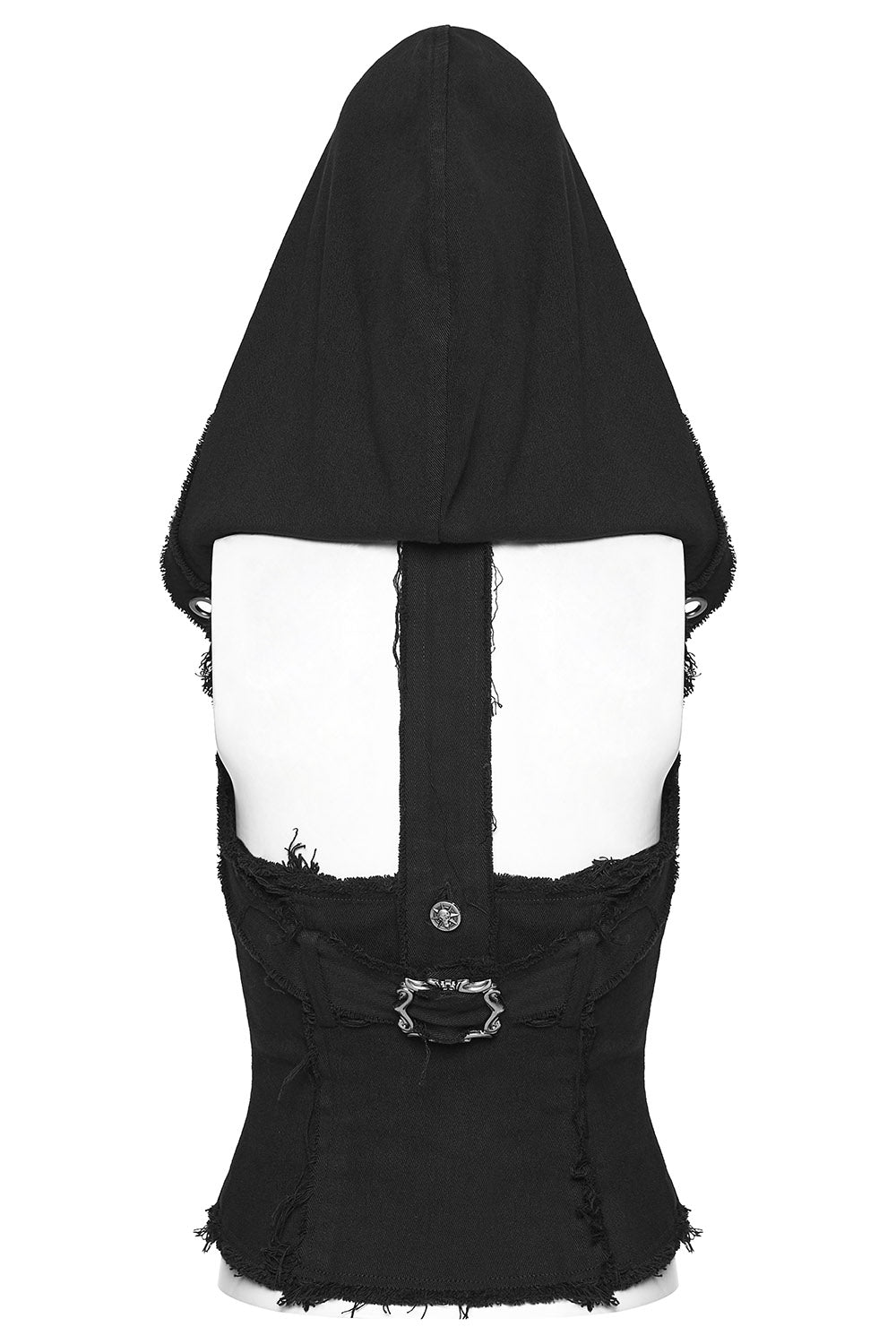 shredded distressed bustier top with oversized hood