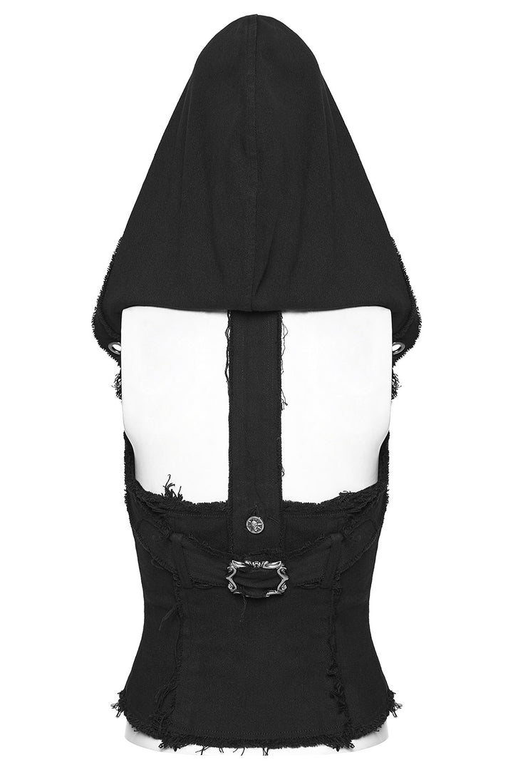 shredded distressed bustier top with oversized hood