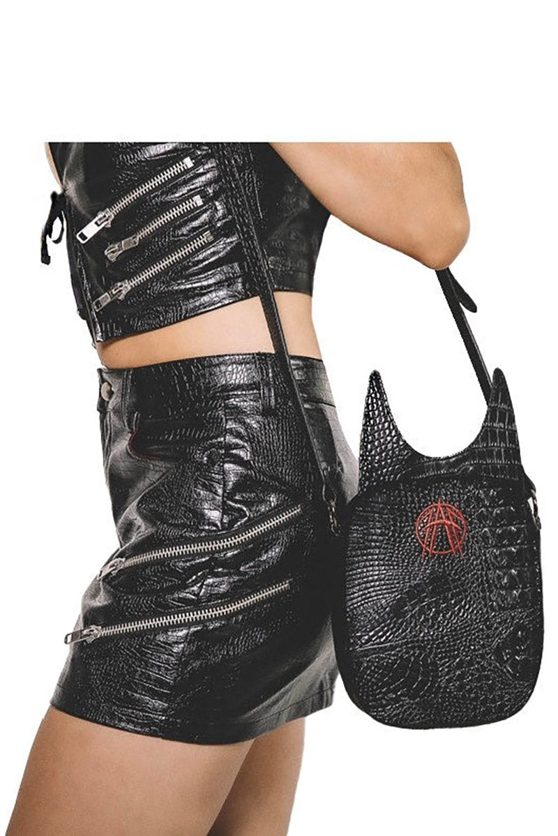 croc embossed vegan leather gothic purse