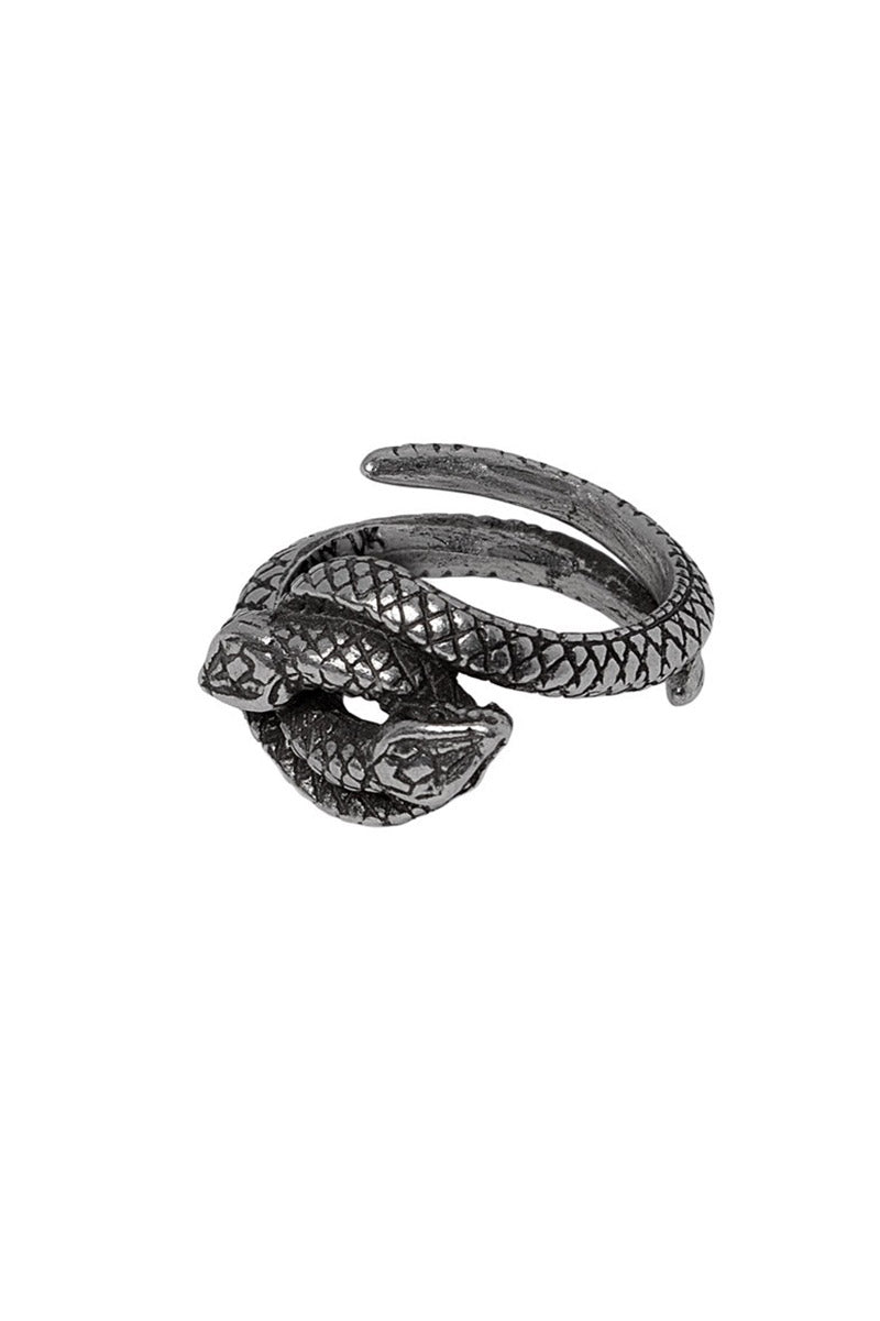 silver snake ring with an antique finish by alchemy 
