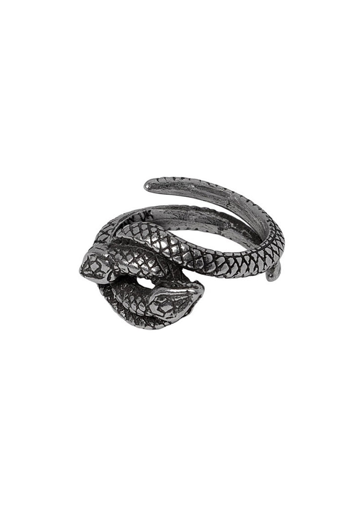 silver snake ring with an antique finish by alchemy 