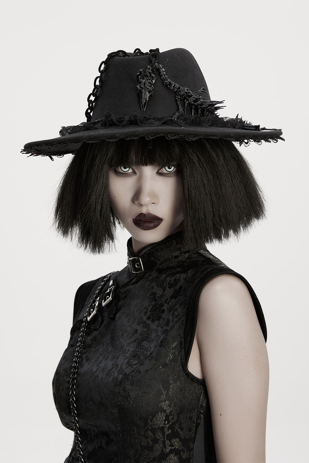 ruffled gothic hat fedora 