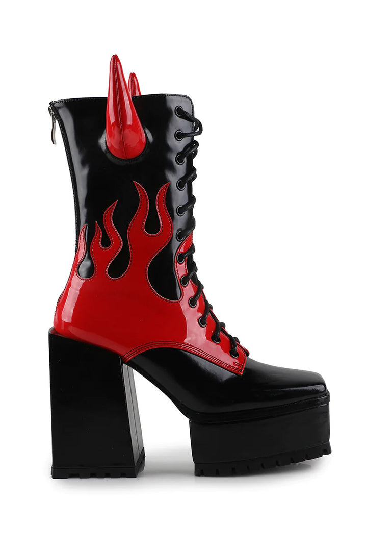 womens goth boots with fire and horns