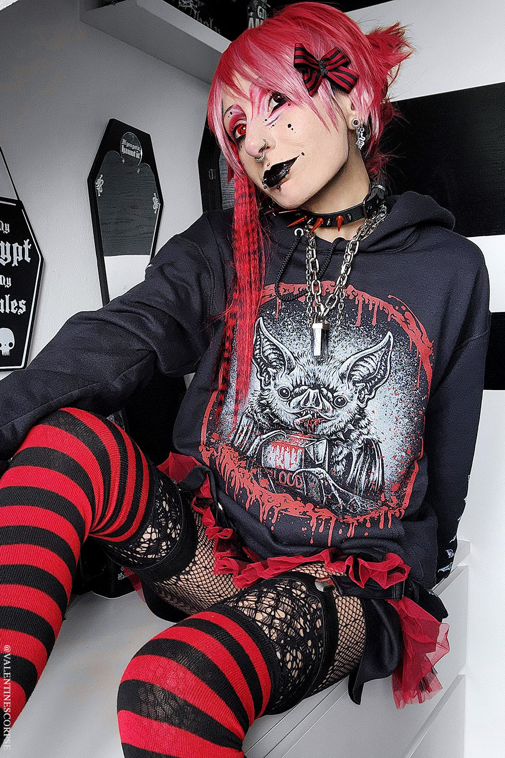 gothic blood drip cameo frame graphic hoodie