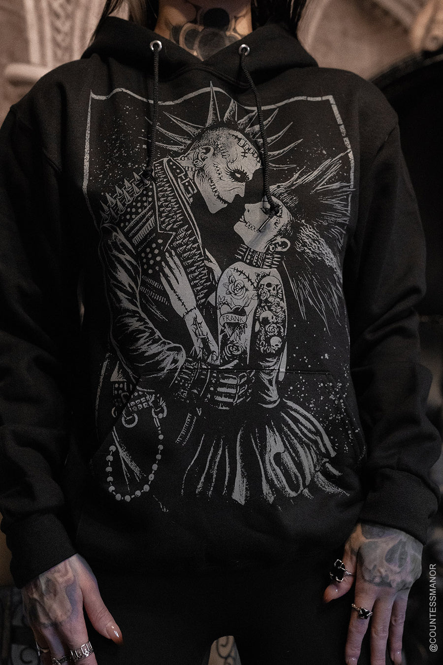 Monster Love: Frankenstein & Bride Hoodie [Graveyard Gray]