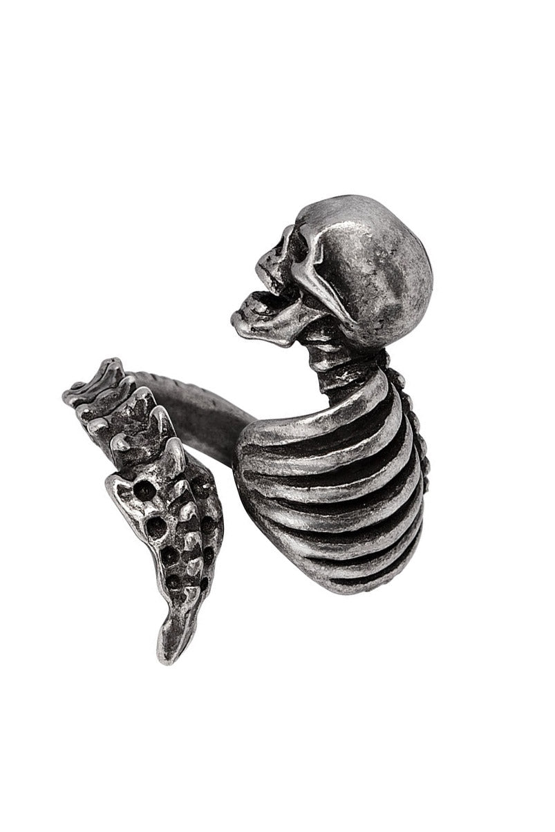 spooky skull and skeleton wrap-around ring