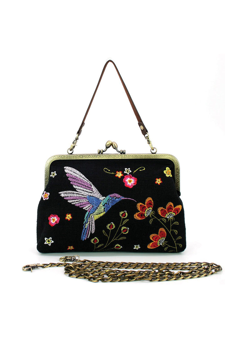 embroidered whimisigoth dark cottagecore hummingbird purse